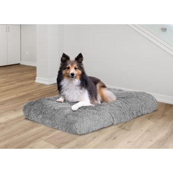 Legowisko dla psa poduszka wysoki bok shaggy 80x60 cm jasnoszare
